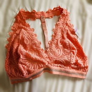 NWT Coral & Silver Lace & Glitter Bralette